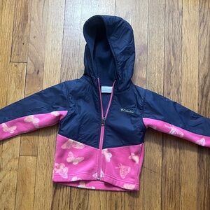 Columbia Kids Midweight Jacket - Navy and Pink Butterfly